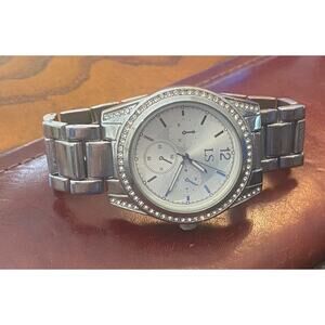Silver Tone LS 40mm Watch with Rhinestone Bezel, Bracelet Band